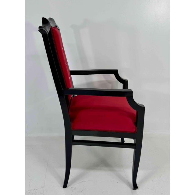 1980s Italian Armchairs in Black Lacquered Wood and Red Velvet, 1980s, Set of 2 For Sale - Image 5 of 9