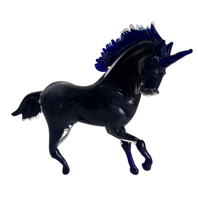Vintage Murano Cobalt Art Glass Sculpture Unicorn Horse Signed Guiman 1/1 For Sale - Image 9 of 18