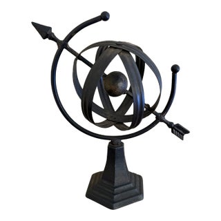 Vintage French Country Metal Garden Armillary Sundial- Outdoor Estate Decor For Sale