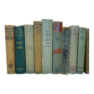 Early 20th Century Muted Green & Brown Book Set - 10 Pieces For Sale