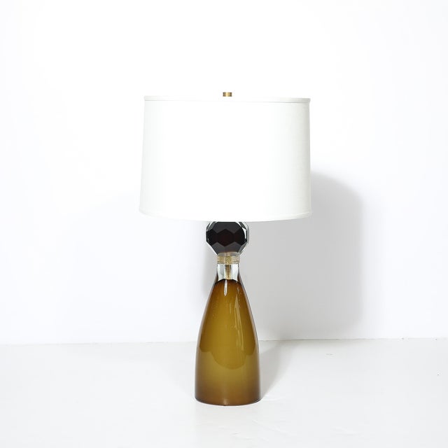 Modern Modernist Faceted Smoked Tobacco Murano Glass Hourglass Form Table Lamps For Sale - Image 3 of 12