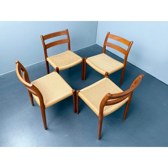 Brown Model 84 Dining Chairs in Teak and Paper Cord by Niels Otto Møller for Jl Møllers, Denmark, 1970s, Set of 4 For Sale - Image 8 of 8
