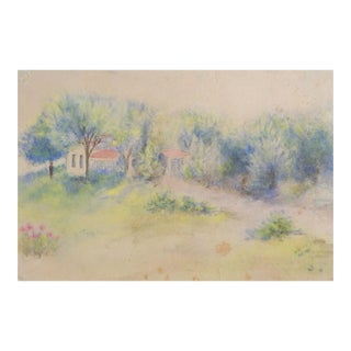 Antique Plein Air Watercolor Hillside Landscape Painting For Sale