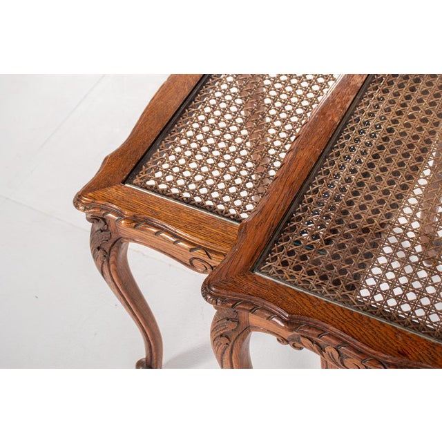 Vintage Nesting Tables with Cane and Glass Top, Set of 2 For Sale - Image 10 of 11