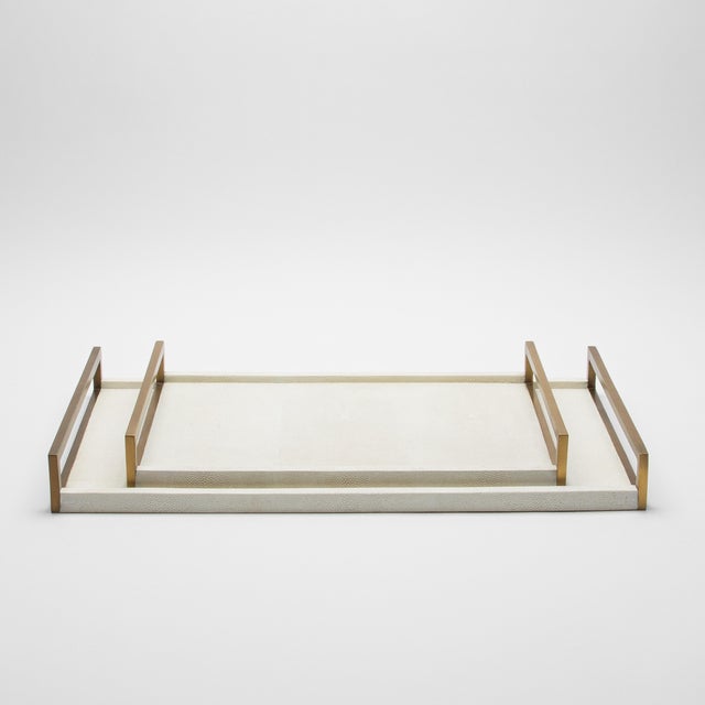 Metal Rectangular Tray in Natural Cream Shagreen With Bronze Patina Brass by R&y Augousti For Sale - Image 7 of 11