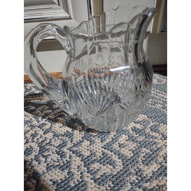 1900 - 1909 Antique Large Heavy Cut Glass Water Pitcher For Sale - Image 5 of 12