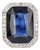 Vintage 18k White Gold Synthetic Sapphire and Natural Diamond Milgrain Ring, Size 8 For Sale