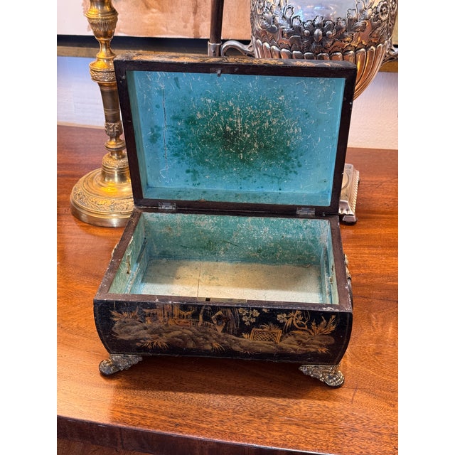 Wood 19th Century Regency Chinoiserie Box With Painted Scenes For Sale - Image 7 of 7