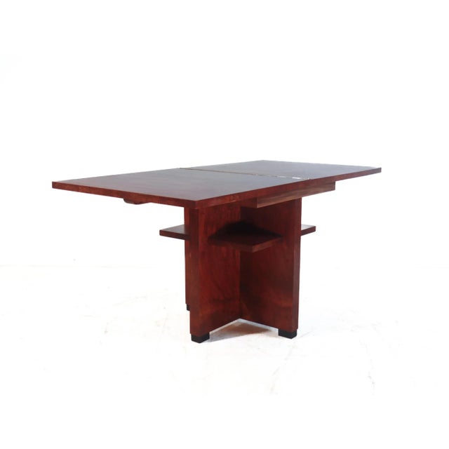Mahogany folding games table Belgian manufacture from the 1930s Open and unfolded: 140 cm x 70 cm