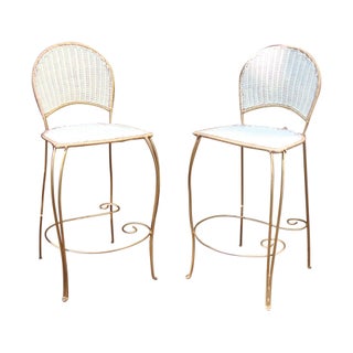 Vintage Style White Wicker Bar Stools For Sale