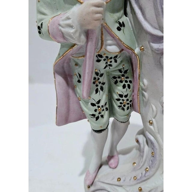 Set of 2 Antique Paulux Occupied Japan Bisque Figurine Vases Victorian Couple 1950s For Sale - Image 4 of 12