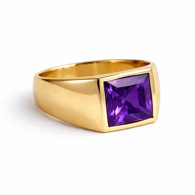 Amethyst Signet February Birthstone Ring for Men in 925 Sterling Silver Us 7 For Sale - Image 4 of 4