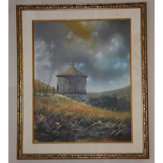 1960s Vintage Hector Salas Framed Oil on Canvas Outhouse Rural Landscape Painting For Sale - Image 13 of 13
