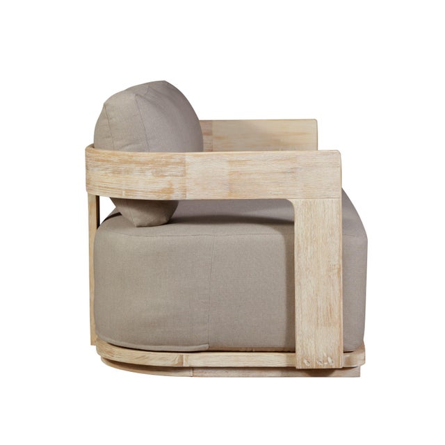 Eclipse Outdoor Solid Teak Wood Sofa Natural Look - Gray Fabric For Sale - Image 9 of 10