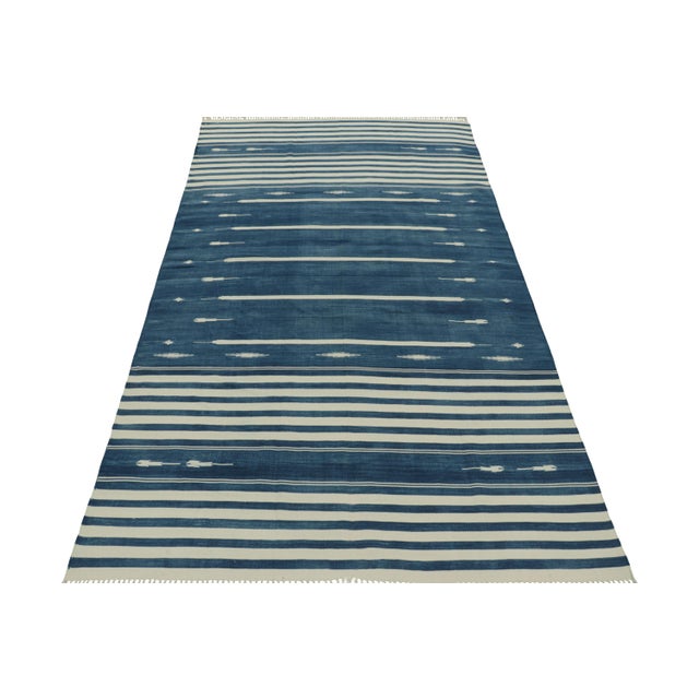 Not Yet Made - Made To Order Rug & Kilim's Modern Dhurrie Rug in Blue with White Stripes & Geometric Patterns - 8x10 For Sale - Image 5 of 8