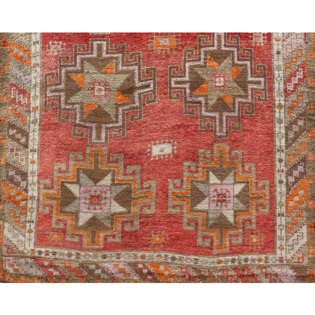 Textile Hand Knotted Colorful Turkish Kars Gallery With Tribal Designs Geometric Motifs 4'4 X 11'7 For Sale - Image 7 of 9