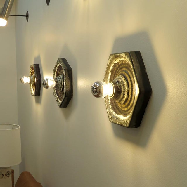 Coffee German Ceramic Wall Lights, 1960 For Sale - Image 8 of 10