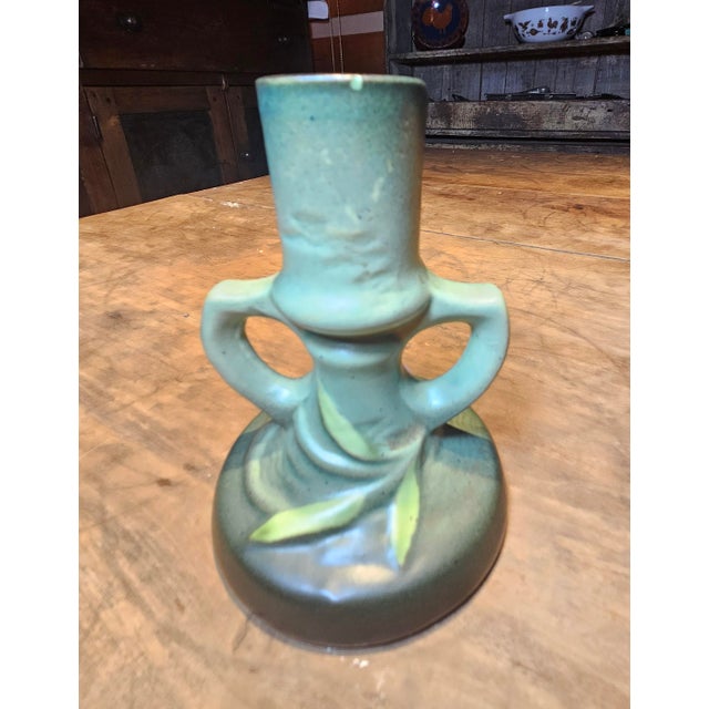 1940s 1940s Roseville Green Freesia Single Candle Holder For Sale - Image 5 of 8