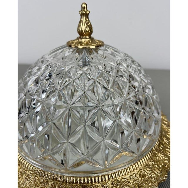 Vintage French Brass and Crystal Ceiling Lamp For Sale - Image 4 of 12