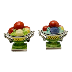 C. 1820 English Staffordshire Pottery Pearlware Basket of Fruit a Pair