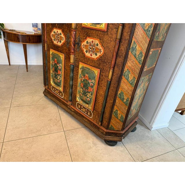 Antique Biedermeier Hand-Painted Farmhouse Cupboard with Floral Decoration For Sale - Image 12 of 18