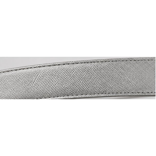 Vintage Prada Silver Saffiano Leather Belt - Engraved Oval Buckle, Made in Italy For Sale - Image 13 of 13