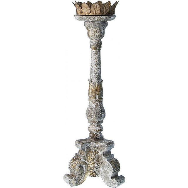 Transitional Transitional Distressed Carved Wood Candle Holder For Sale - Image 3 of 3