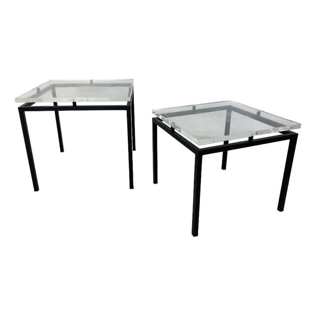 Vintage Modernist Acrylic Glass and Steel Side Tables, 1980s, Set of 2 For Sale