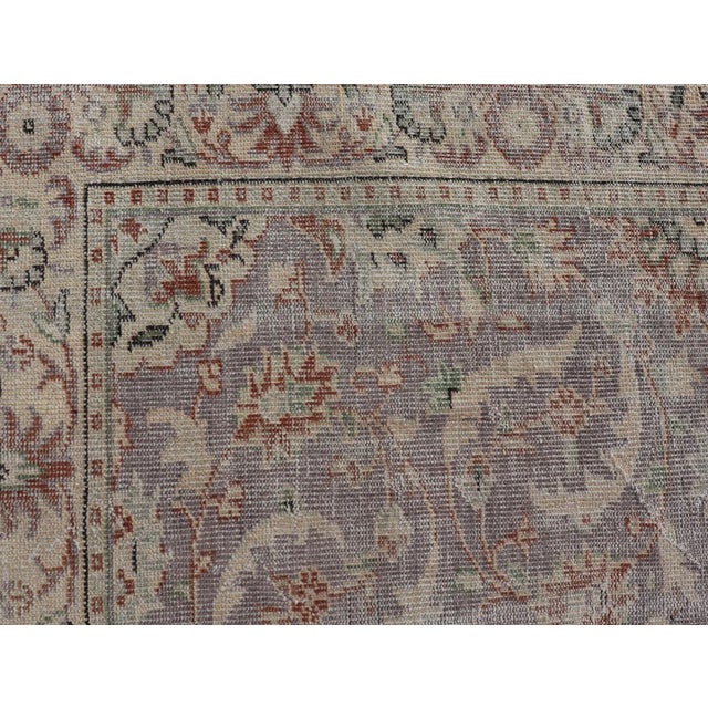 Mid 20th Century Vintage Turkish Distressed Oushak Rug With All-Over Floral Design in Lilac Color For Sale - Image 4 of 13