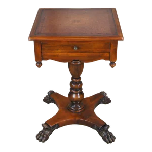 Theodore Alexander American Empire Style Carved Mahogany Leather Top Side Table