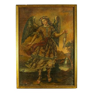 Cusco School, Saint Raphael Archangel, 19th Century, Oil on Canvas, Framed For Sale