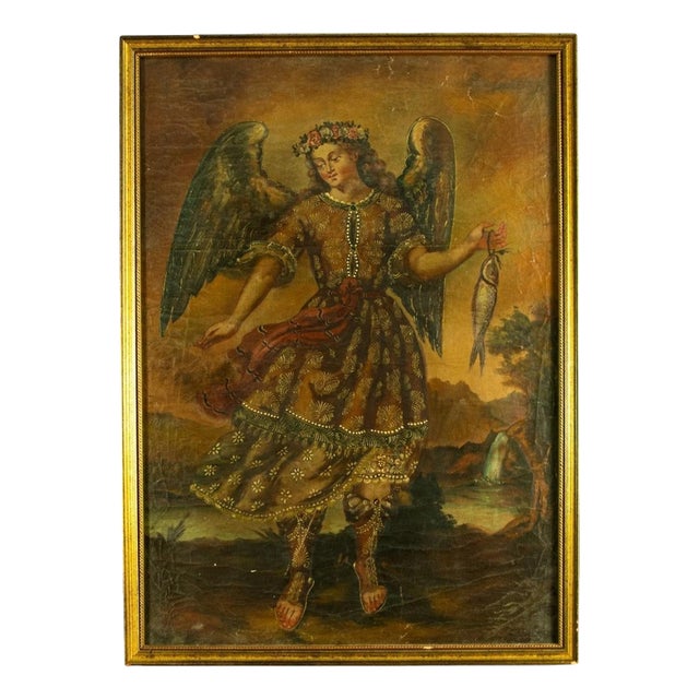 Cusco School, Saint Raphael Archangel, 19th Century, Oil on Canvas, Framed For Sale