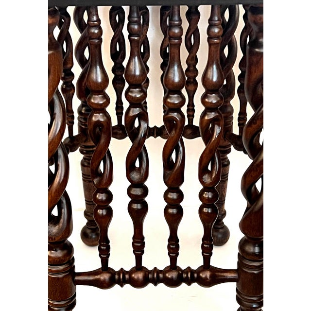 Brown English Arts & Crafts Hexagonal Occasional Table With Openwork Barley Twist Body For Sale - Image 8 of 10