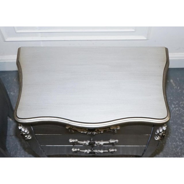 Baroque French Grey Silver 3 Drawer Bedside Tables, Set of 2 For Sale - Image 13 of 14