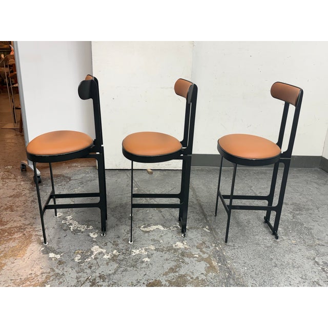 Michael Oren Design Porter Place Style Swivel Counter Stools, Set of Three For Sale - Image 4 of 12