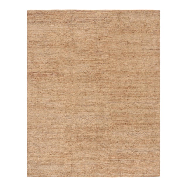 Rug & Kilim’s Textural Rug, Jute With Monochromatic Beige-Brown Striae For Sale