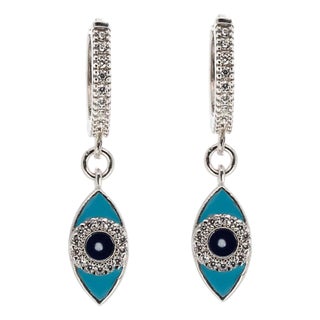 Turquoise Sparkly Evil Eye Sterling Silver Earrings, A Pair For Sale
