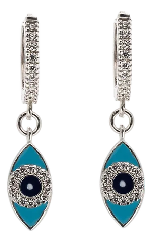 Turquoise Sparkly Evil Eye Sterling Silver Earrings, A Pair