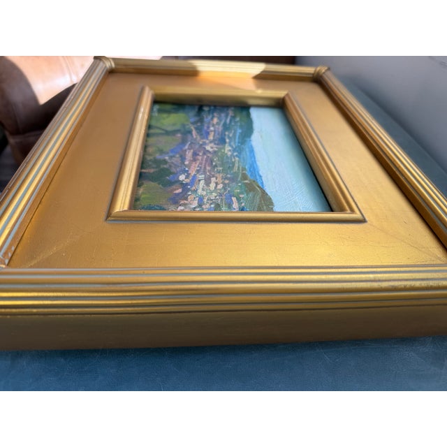 Wood 2023 Listed Uk Artist Valerie Pirlot Roi Original Impressionist Oil Painting in Gold Plein Air For Sale - Image 7 of 10