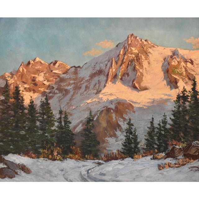 Unknown, Mountain with Snow Alps, 1890s, Oil on Canvas For Sale - Image 3 of 11