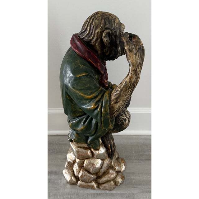 Vintage Italian carved polychrome monkey scholar figure featuring expressive detailing and rich hand painted finishes. The...