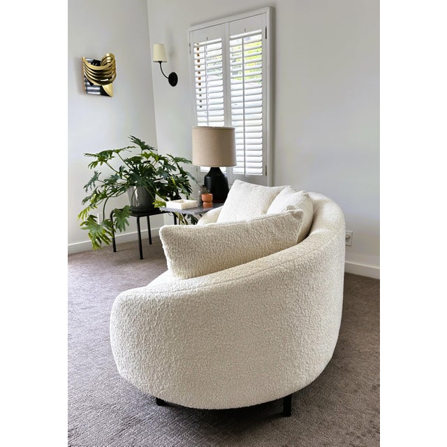 Mid-Century Modern Contemporary Mid Century Style Curved Bouclé Sofa For Sale - Image 3 of 6