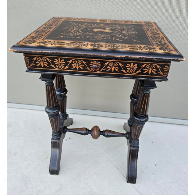 Black Antique Neo-Renaissance Italian Ebonized Marquetry Worktable with Leopard Motif, 1880s For Sale - Image 8 of 17