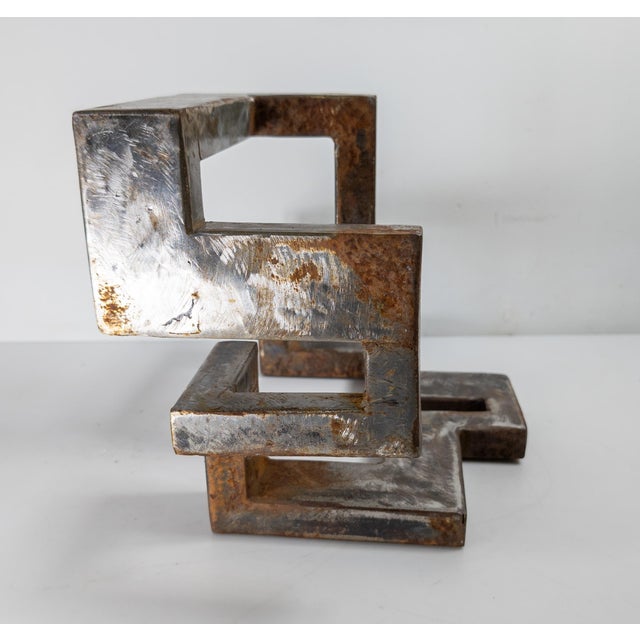 Mid-Century Modern Abstract Brutalist Geometric Steel Sculpture, Unsigned For Sale - Image 4 of 10