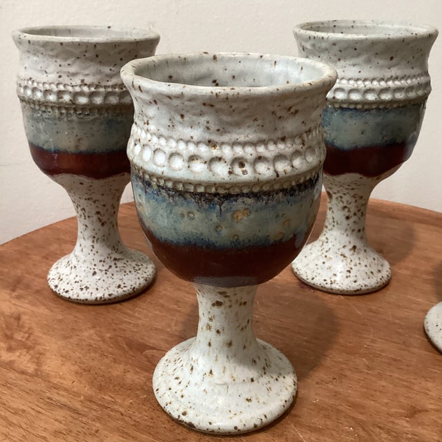 Mid 20th Century Stoneware Wine Goblets Studio Art Pottery by Leon Kula- Set of 4 For Sale - Image 9 of 12
