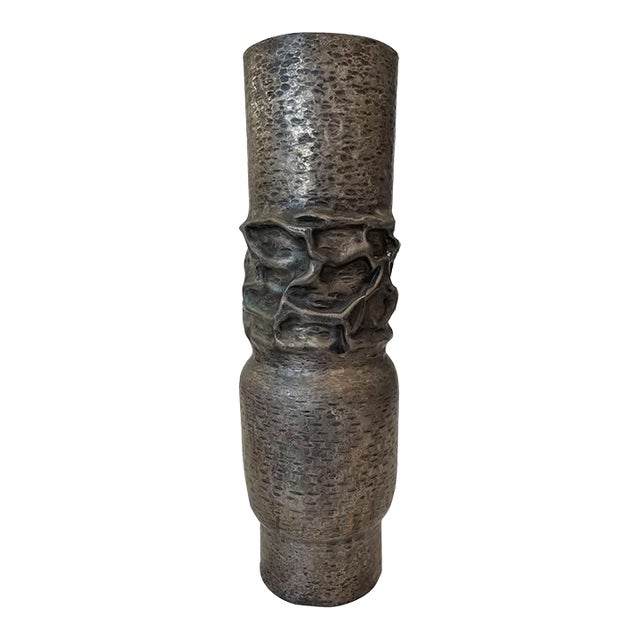 Vintage Hamd Forged Italian Mario Pinton 1950s Silver Vase For Sale