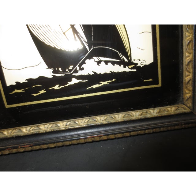 Pair of 2 Antique Reverse Glass Enamel and Gold Silhouette- Pair of 2 For Sale In New York - Image 6 of 7