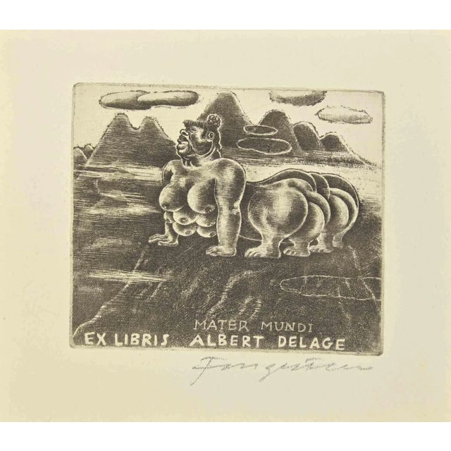 Michel Fingesten, Ex Libris Albert Delage, Etching, 1930s For Sale