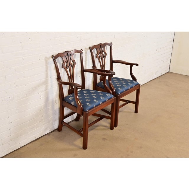 Baker Furniture Company Baker Furniture Style Georgian Carved Mahogany Armchairs, Pair For Sale - Image 4 of 11