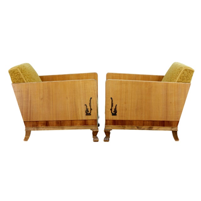 Set of Art Deco Lounge Armchairs in Elm and Birch, 1930 For Sale - Image 9 of 11